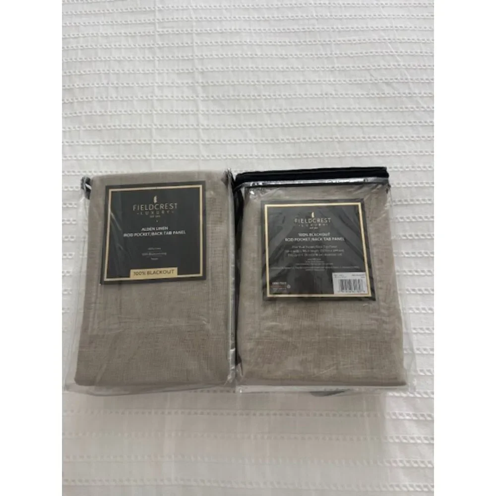 NWT Fieldcrest Luxury Linen Aiden Pocket/Back Tab Panels Taupe Brown